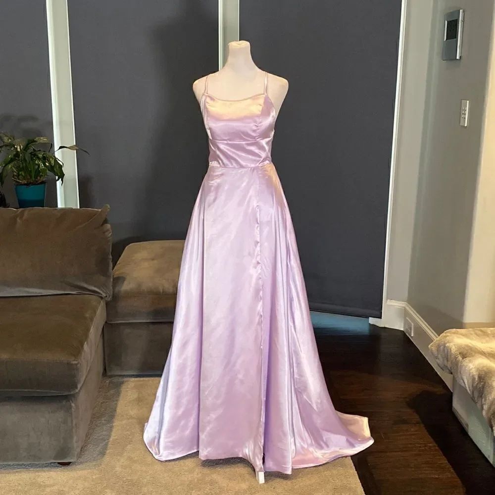 Women’s Purple Full Length Prom Party Dress with Criss Cross Back Ties Size 2